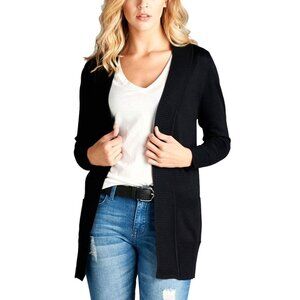 Active Basic Open Front Black Knit Cardigan Sweater Lightweight